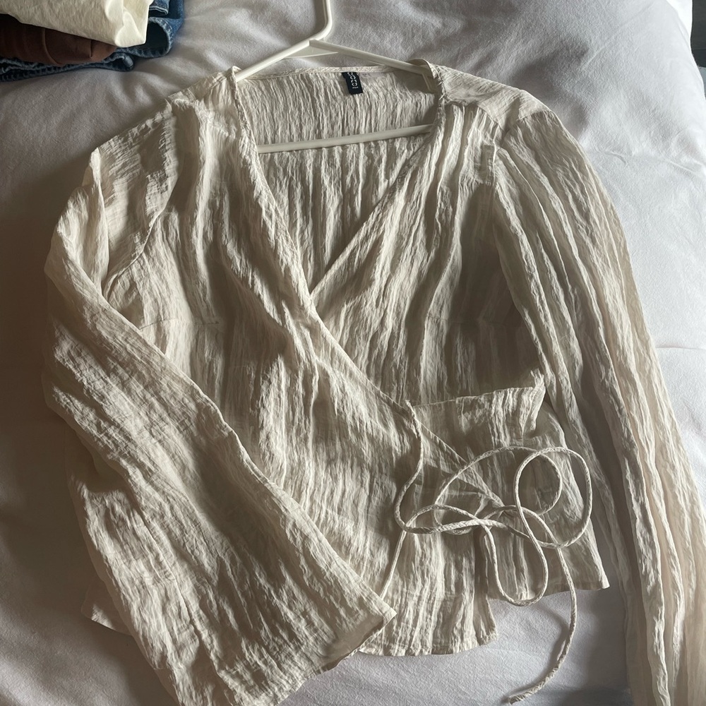 H&M Cream Textured Wrap Blouse